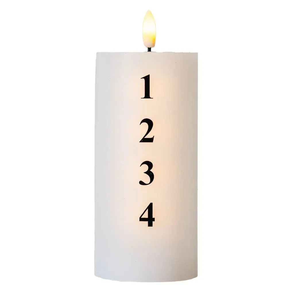 LED svíčka na baterie vosková Sille adventní s čísly, Ø 7 × 15 cm, bílá/černá
