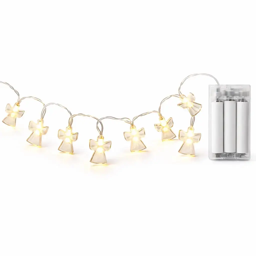 DecoLED LED světelný řetěz na baterie, 10 teple bílých diod, 1,5 m, akryloví andílci
