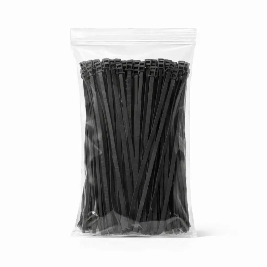 Plastové stahovací pásky 3,6 mm × 20 cm černá univerzální venkovní, balení 100 ks
