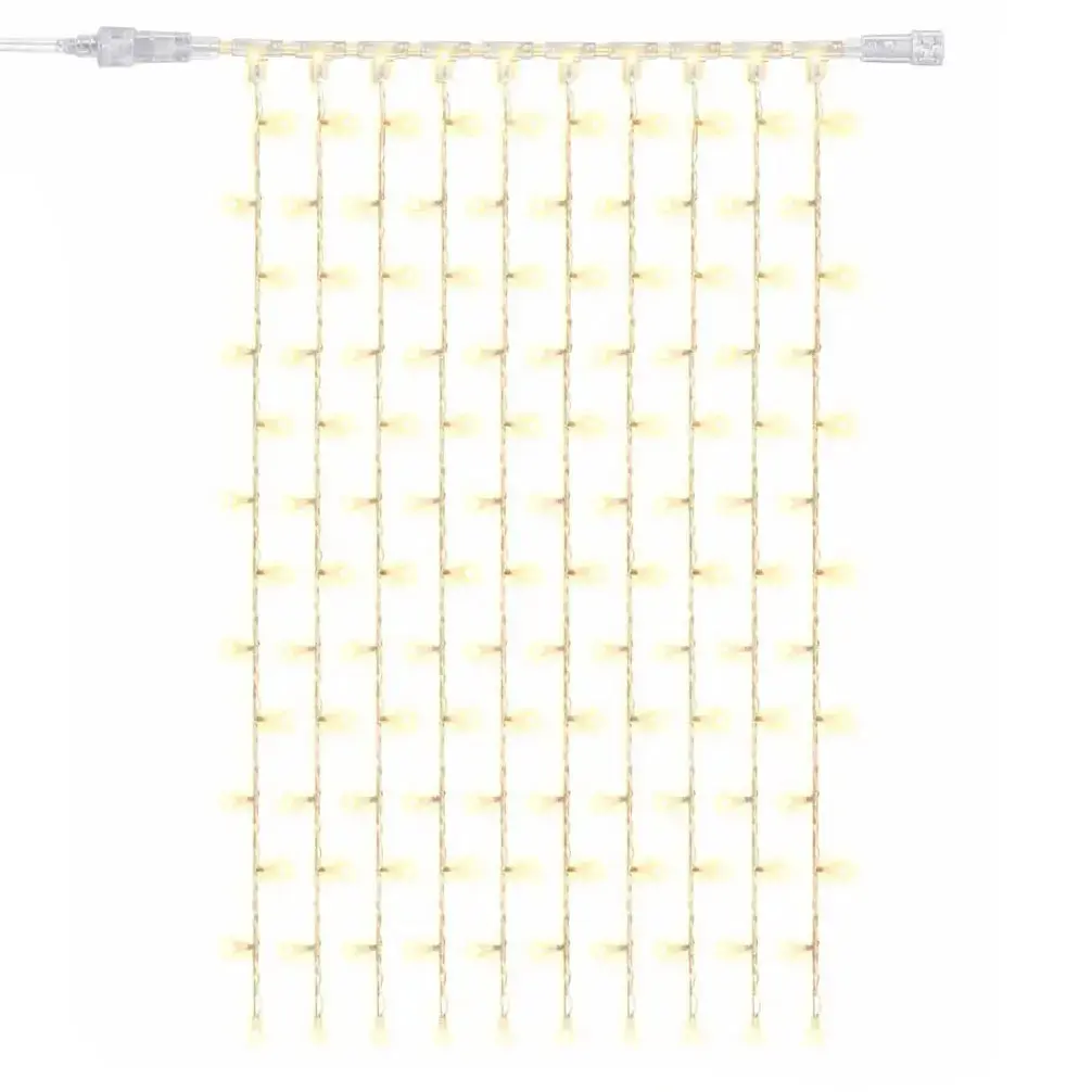 Easy Fix LED světelný závěs interiér, 100 × 150 cm, teple bílá, 150 diod, 10 pramenů, čirý kabel, IP20, prodlužovací
