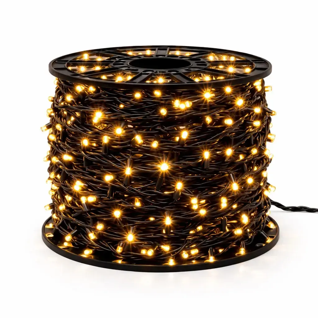 Easy Fix LED světelný řetěz, 100 m, venkovní, teple bílá s FLASH, 600 diod, černý kabel, IP67, cívka
