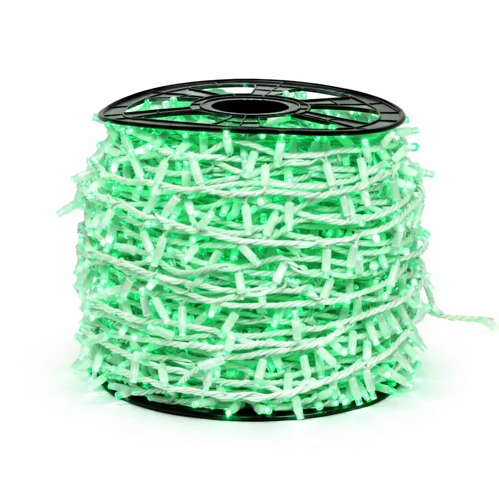 Easy Fix LED světelný řetěz, 100 m, venkovní, zelený, 2000 diod, bílý kabel, IP44, cívka