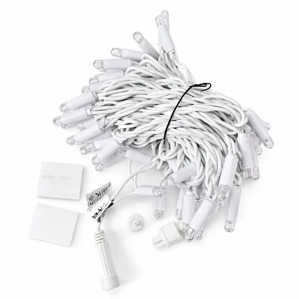 Eco fix LED světelný řetěz 10 m, 60 zářivějších diod, teple bílá, 36V, bílý kabel, IP44
