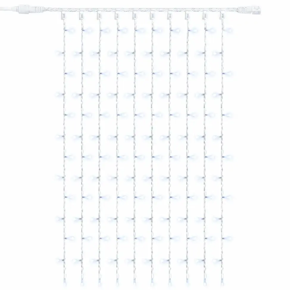 Easy Fix LED světelný závěs venkovní, 100 × 150 cm, ledově bílá s FLASH, 150 diod, bílý kabel, IP67, prodlužovací