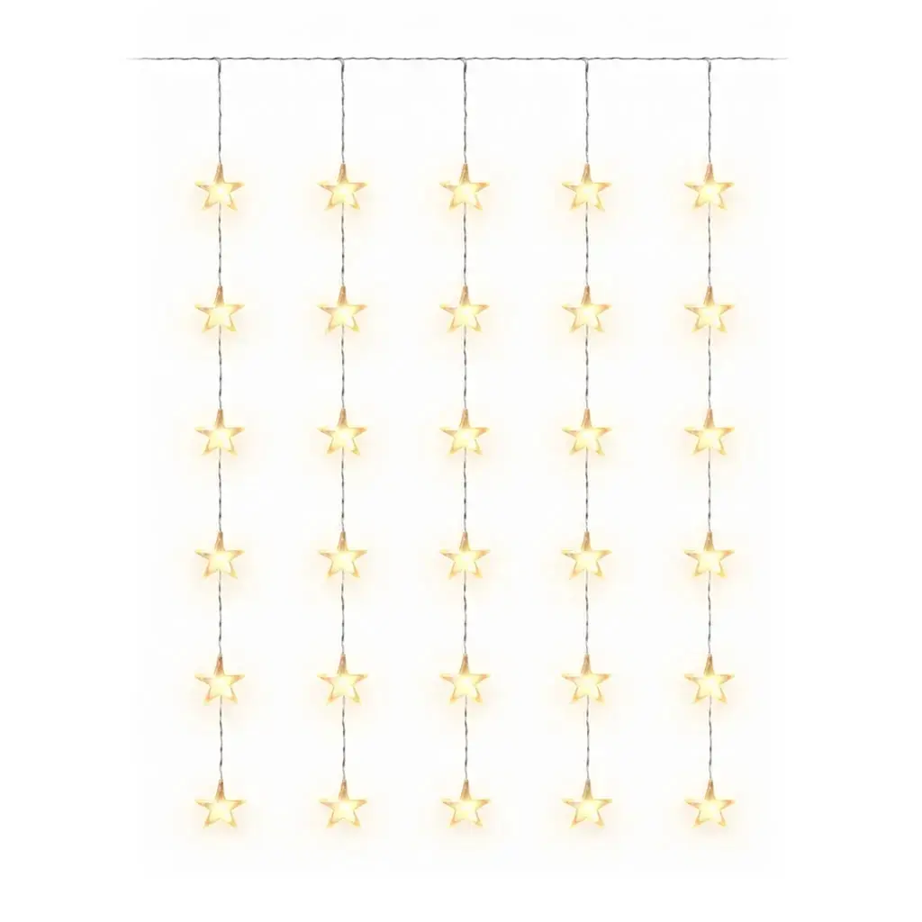 LED vánoční svíticí hvězdy do okna, 120 × 120 cm teple bílá, 30 diod, čirý kabel, IP20 do interiéru, prodlužovací