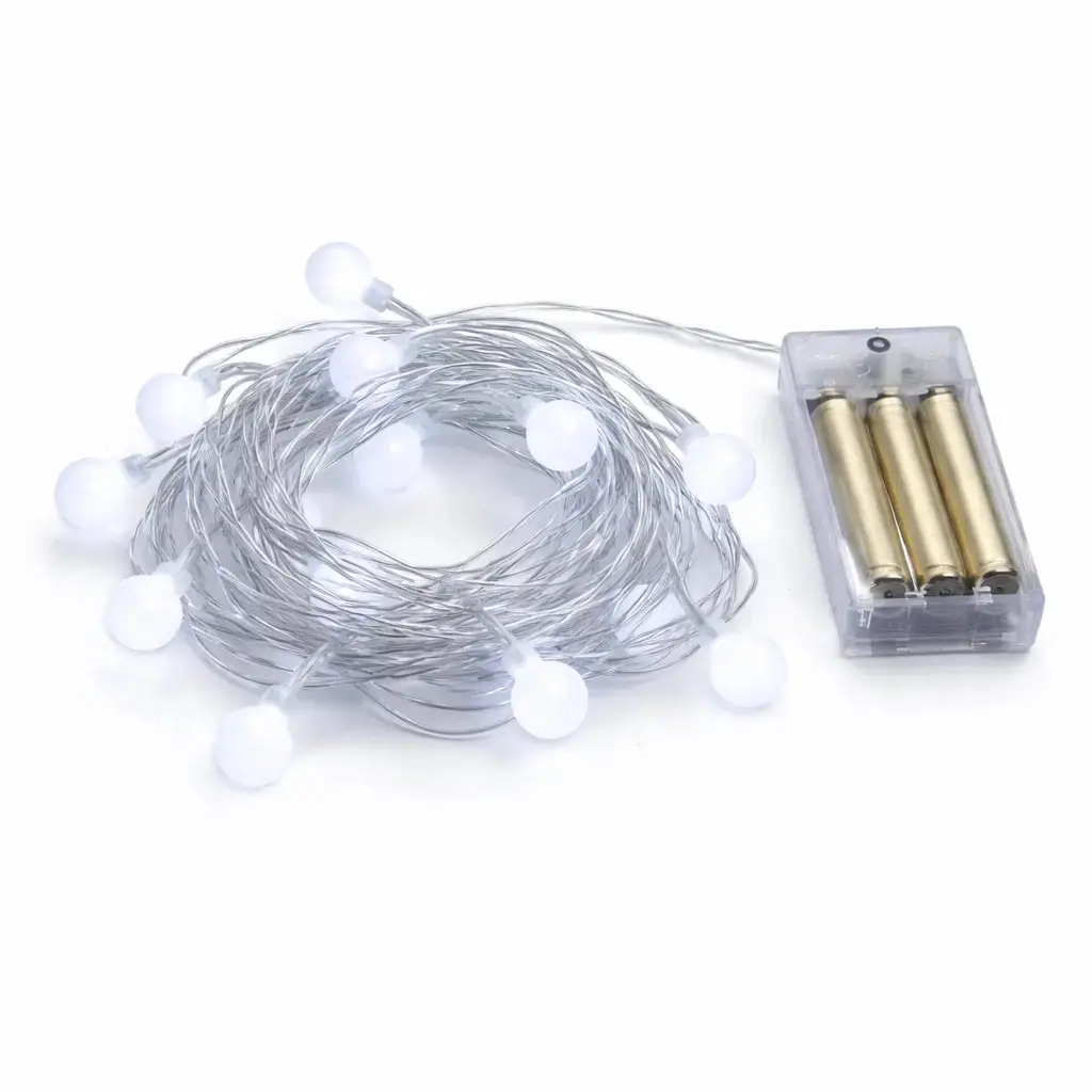 LED světýlka na baterie, kouličky, 2,1 m, ledově bílá, 10 diod, IP20 interiér, 3 × AA