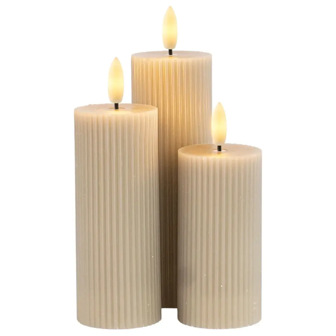LED svíčky z pravého vosku dobíjecí Smilla, sada 3 ks, výška 10/12,5/15 cm, ø 7,5 cm, světle šedá, bez stanice