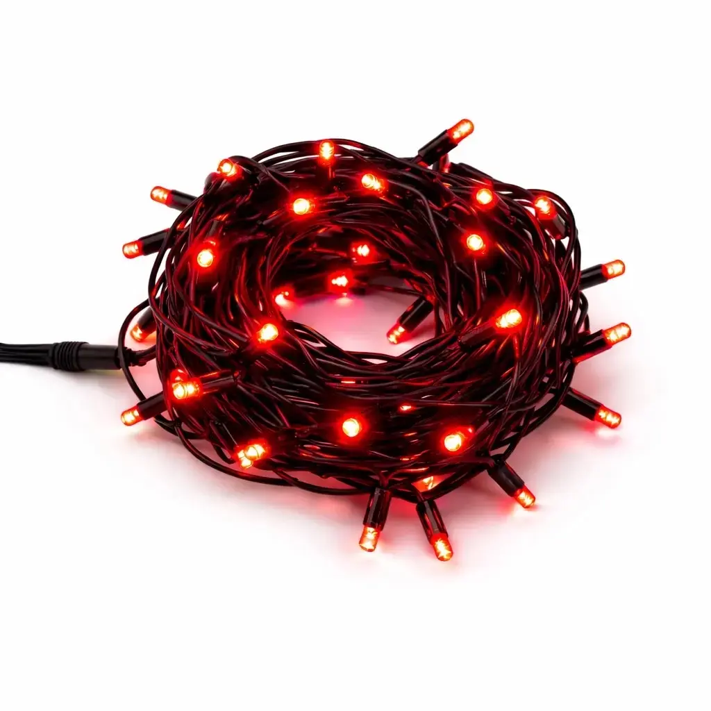 Easy Fix LED světelný řetěz, 5 m, venkovní, červený, 50 diod, černá kabel, IP44