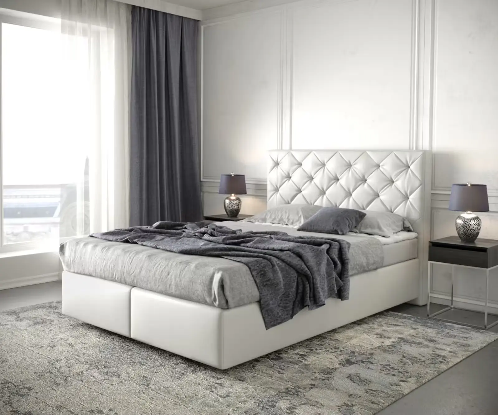 DELIFE Boxspring postel Dream-Great 140x200 cm koženka bílá s matrací a topperem