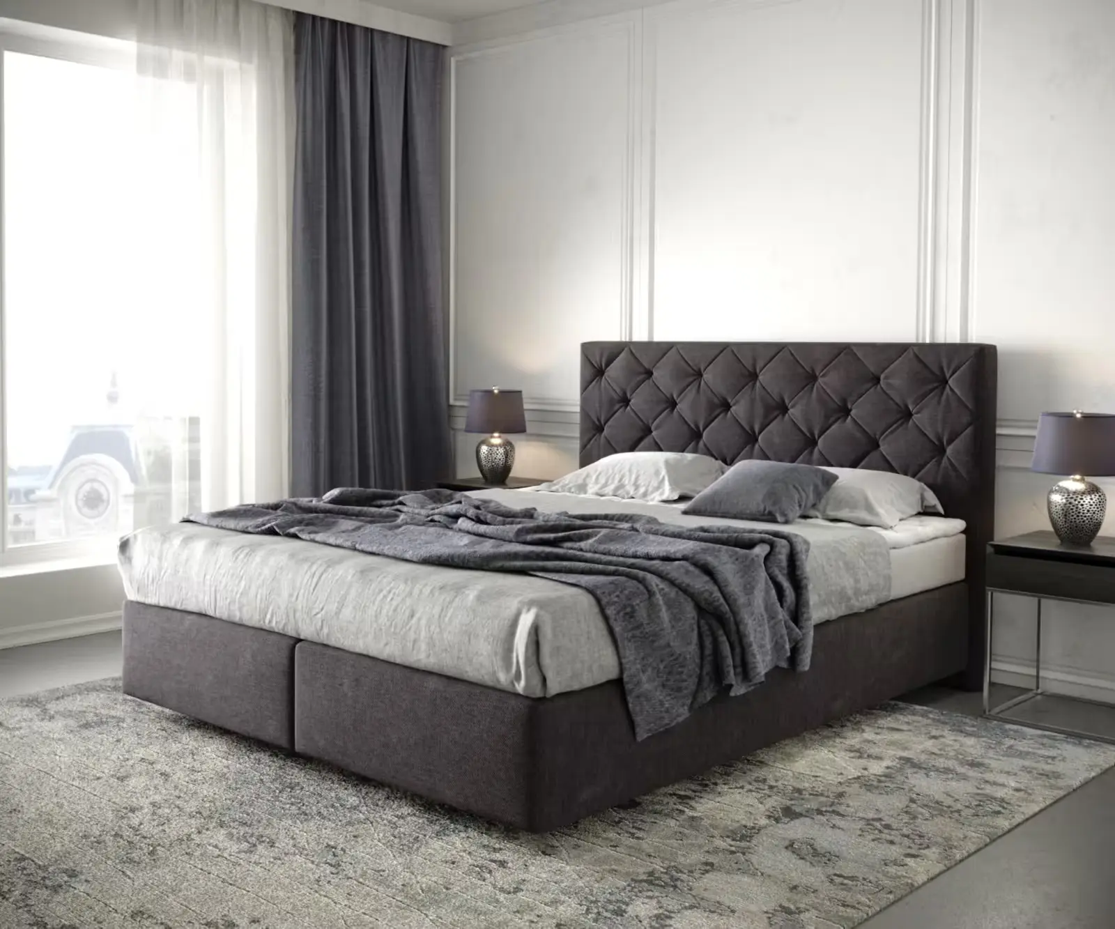DELIFE Boxspring postel Dream-Great 160x200 cm mikrovlákno černá s matrací a topperem