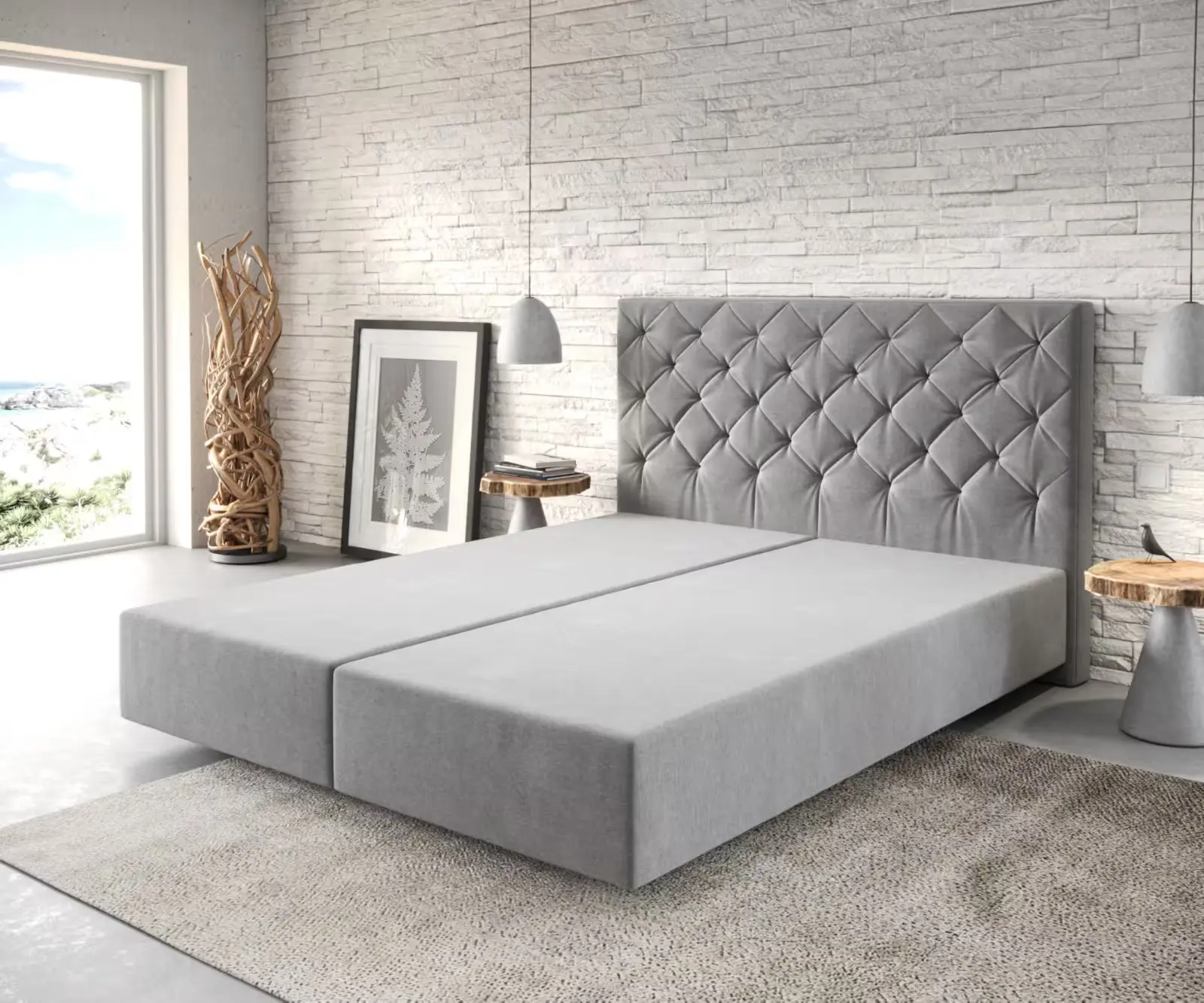 DELIFE Boxspring postel Dream-Great 160x200 cm mikrovlákno šedá