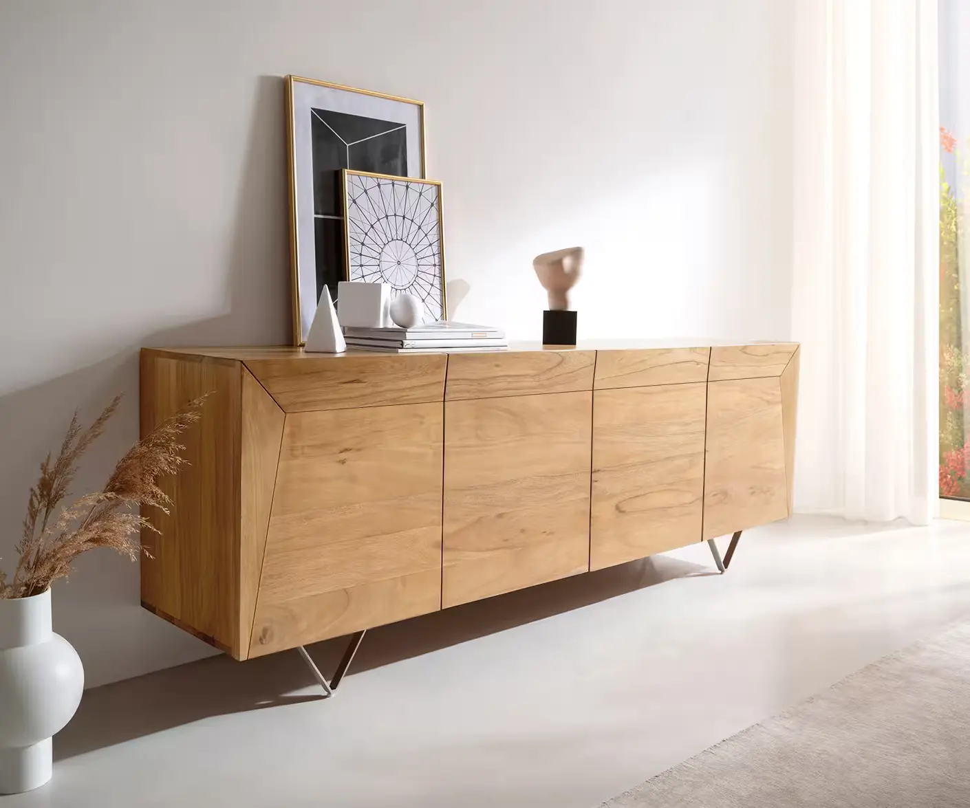 DELIFE Komoda Kayu 200x40x70 cm akácie přírodní 4 dvířka podnož ve tvaru V