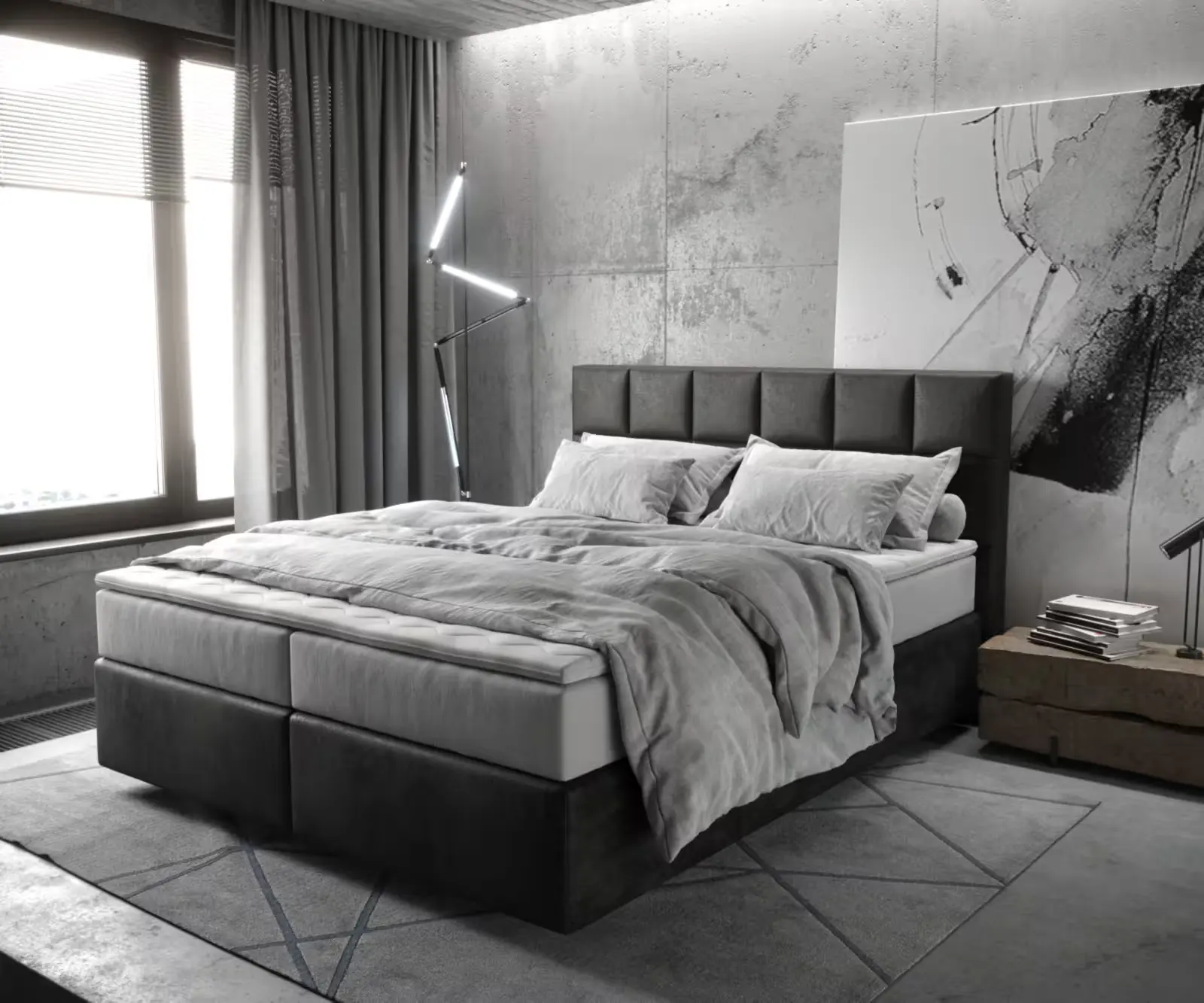 DELIFE Boxspring postel Dream-Fine 160x200 cm mikrovlákno antracitová vintage s TFK matrací a visco topperem