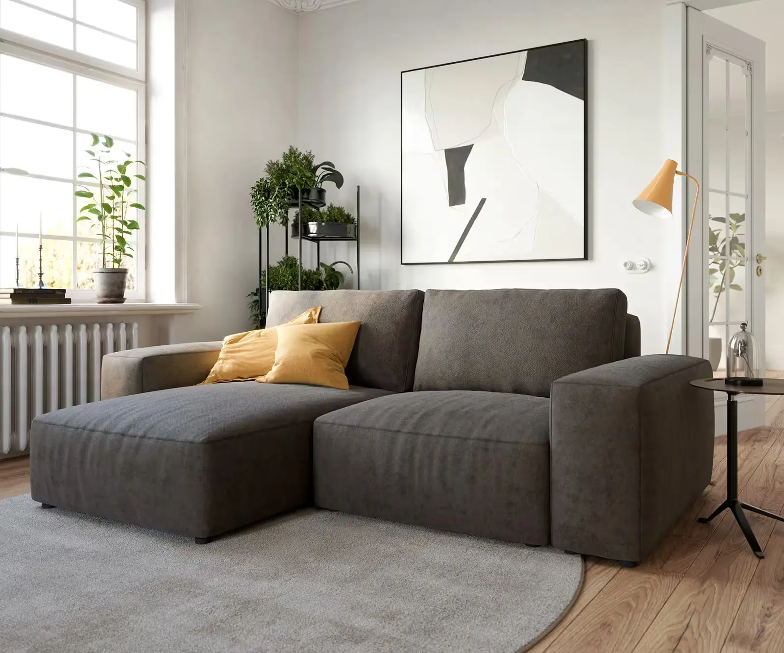 DELIFE Rohová pohovka Lanzo 230x155 cm mikrovlákno khaki hnědá variabilní lenoška