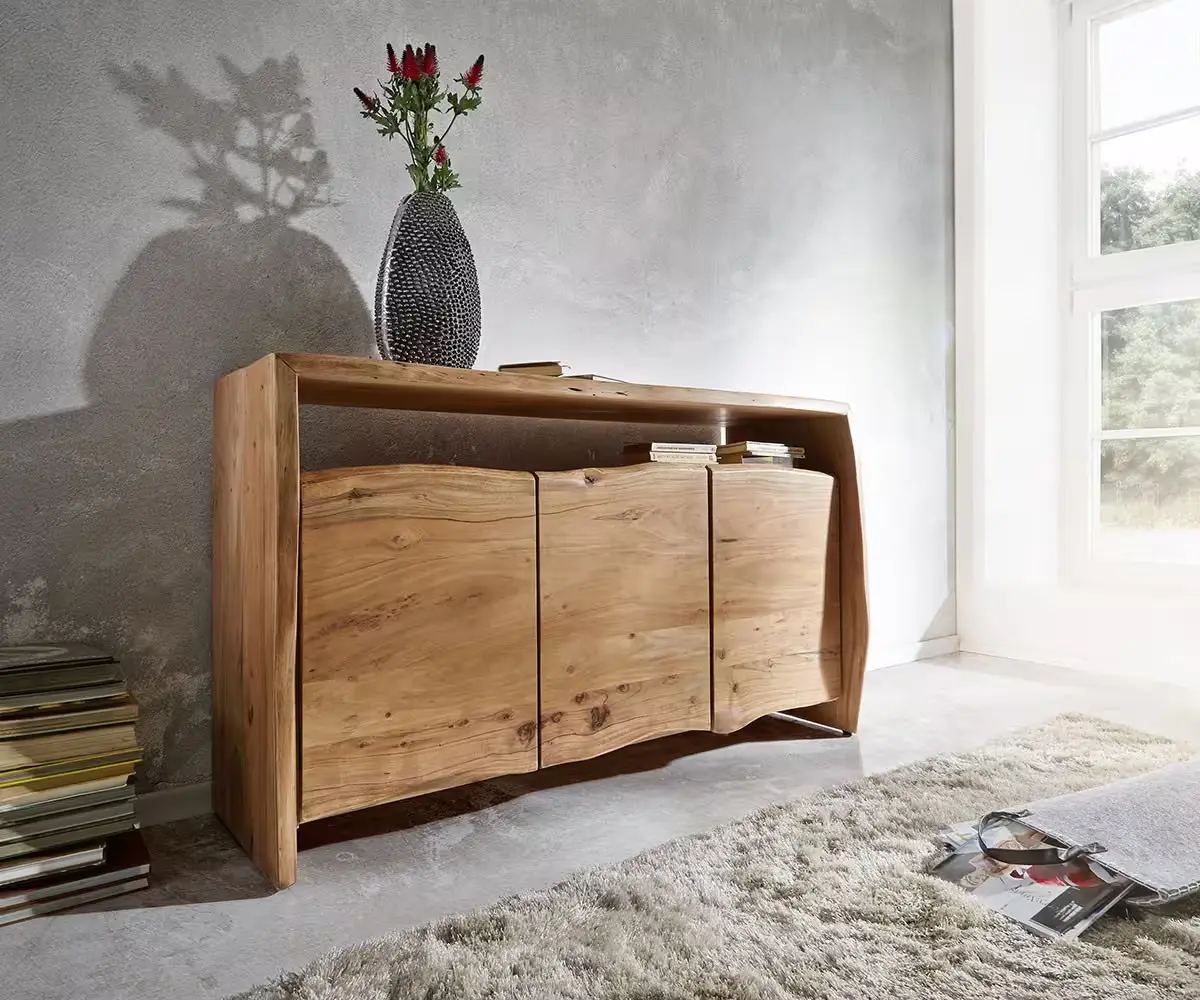 DELIFE Komoda Live-Edge 145 cm akácie přírodní 3 dvířka