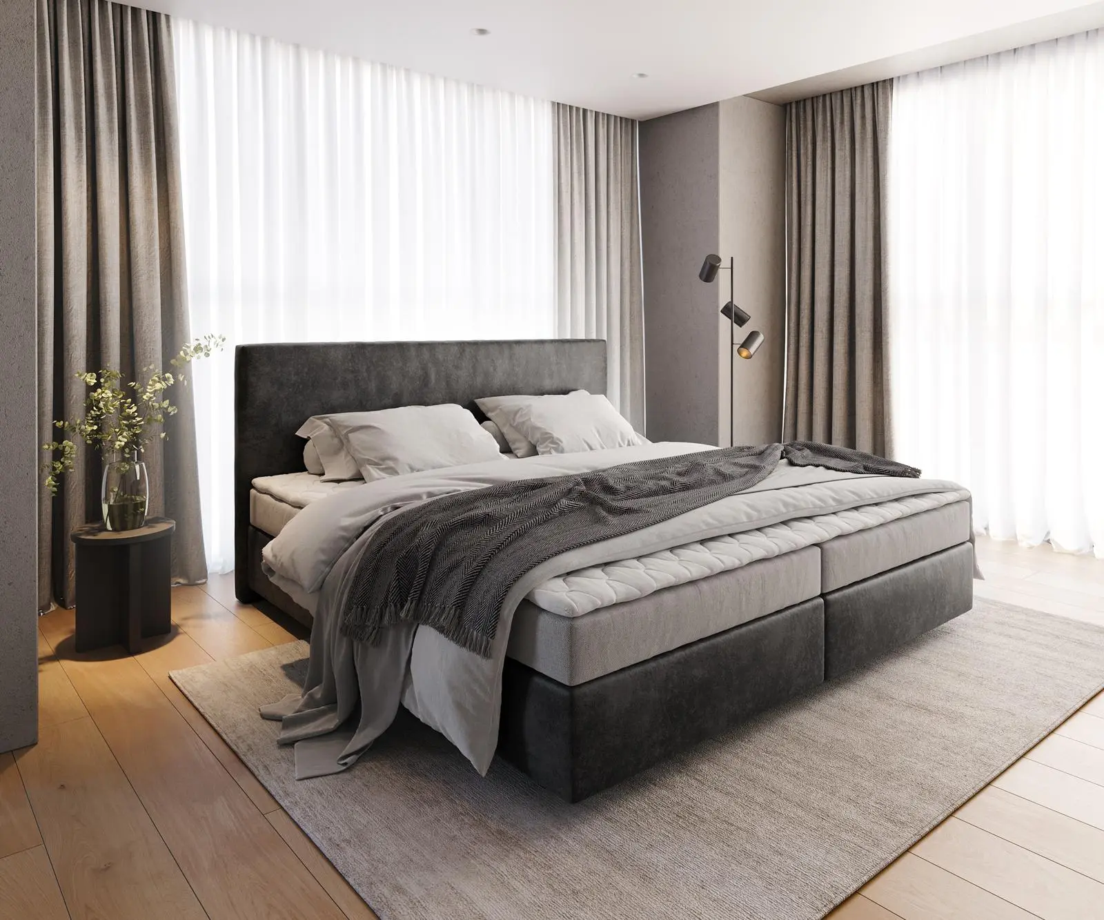 DELIFE Boxspring postel Dream-Well mikrovlákno antracitová vintage 200x200 cm Bonell-matrace PU-topper