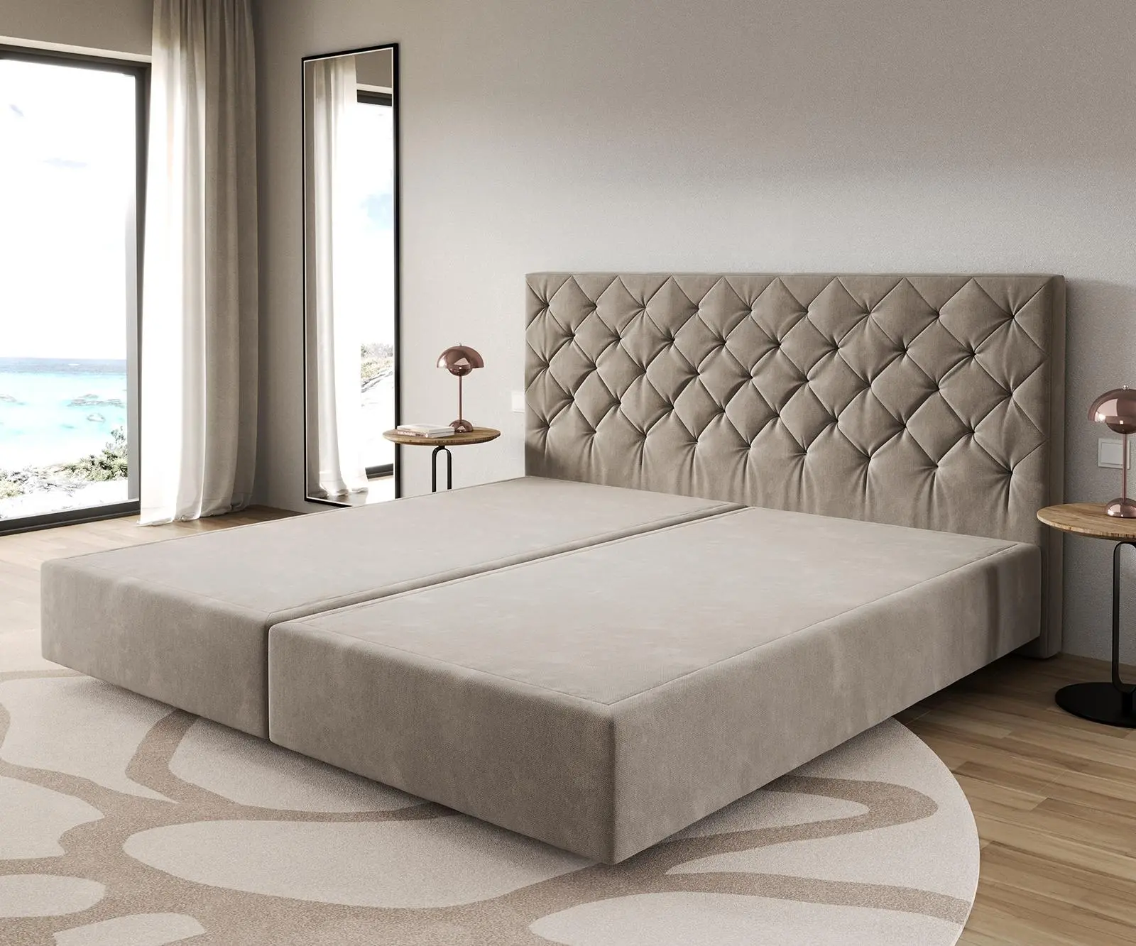DELIFE Boxspring postel Dream-Great mikrovlákno béžová 200x200 cm