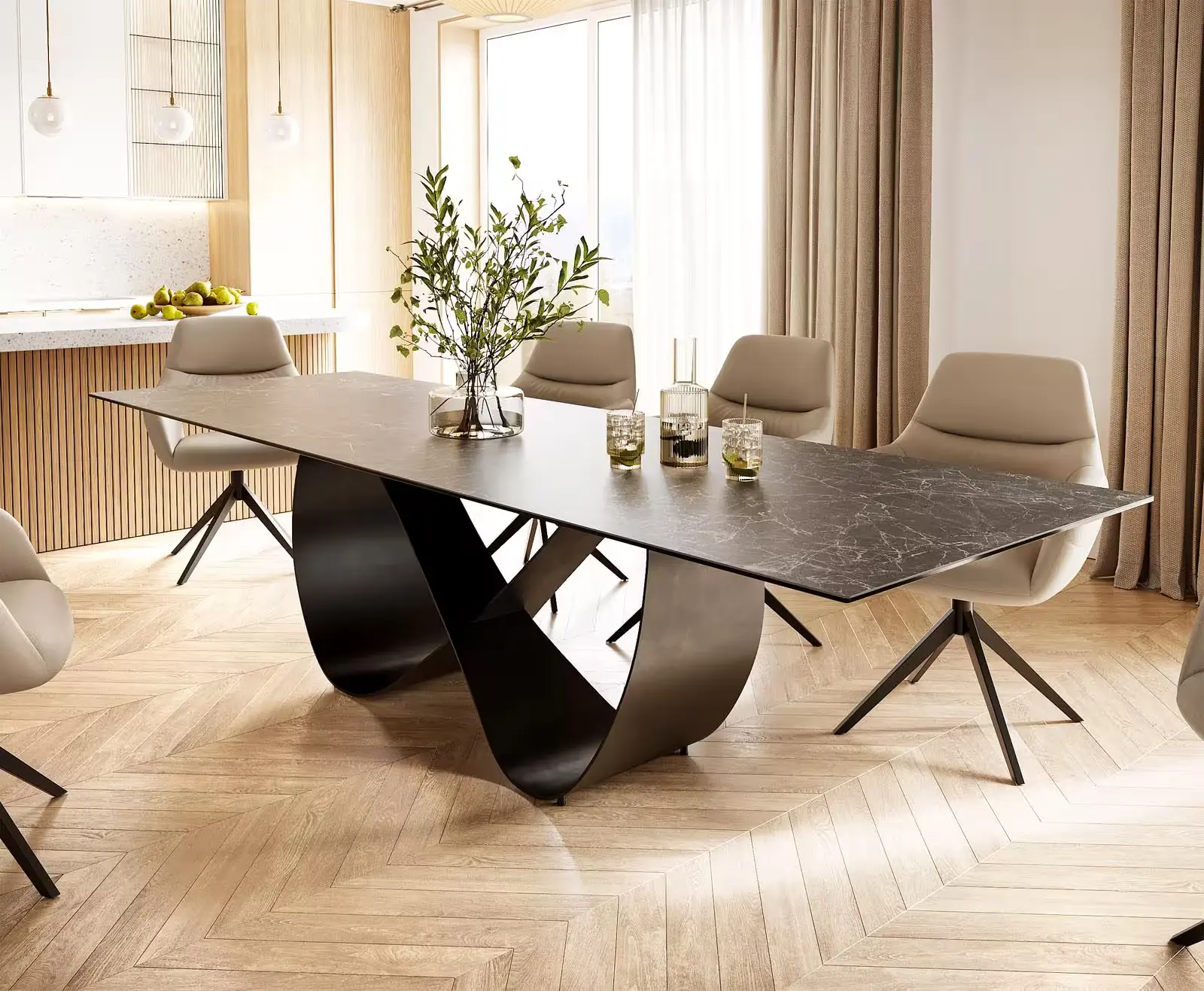 DELIFE Jídelní stůl Edge 300x100 keramika Laminam® Nero Greco antracitová Infinity kov černá