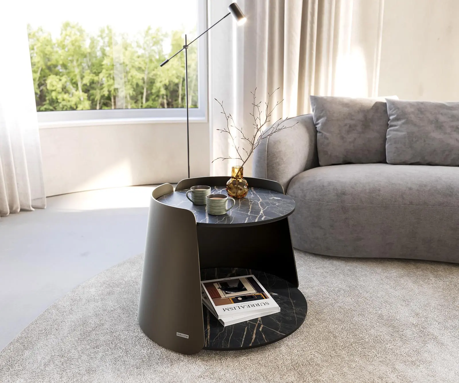 DELIFE Konferenční stolek Daban 59x59 cm keramika Laminam®Noir Desir hnědá podnož kov titanová