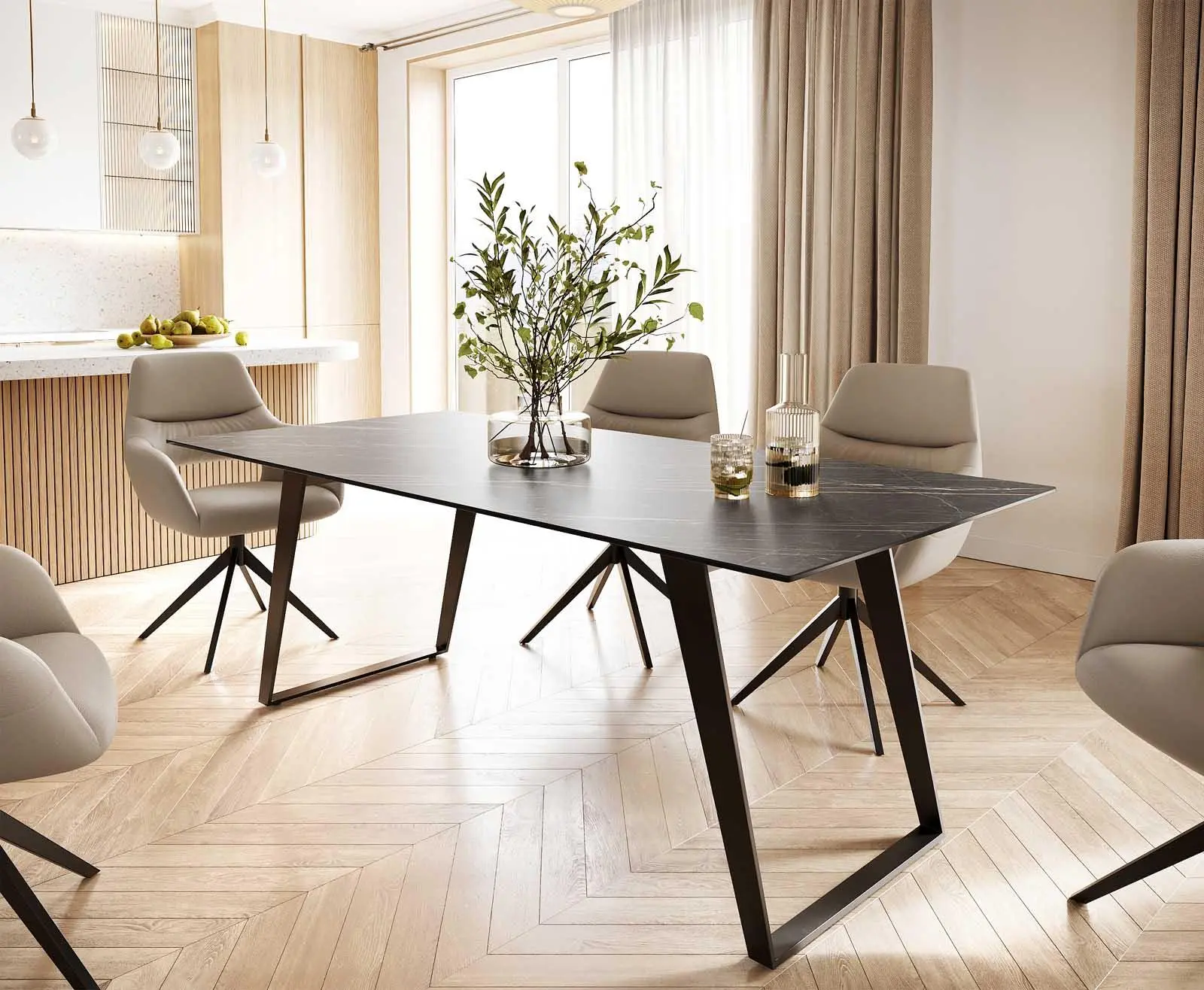 DELIFE Jídelní stůl Edge 200x100 keramika Laminam® Noir Desir hnědá kov šikmý černá