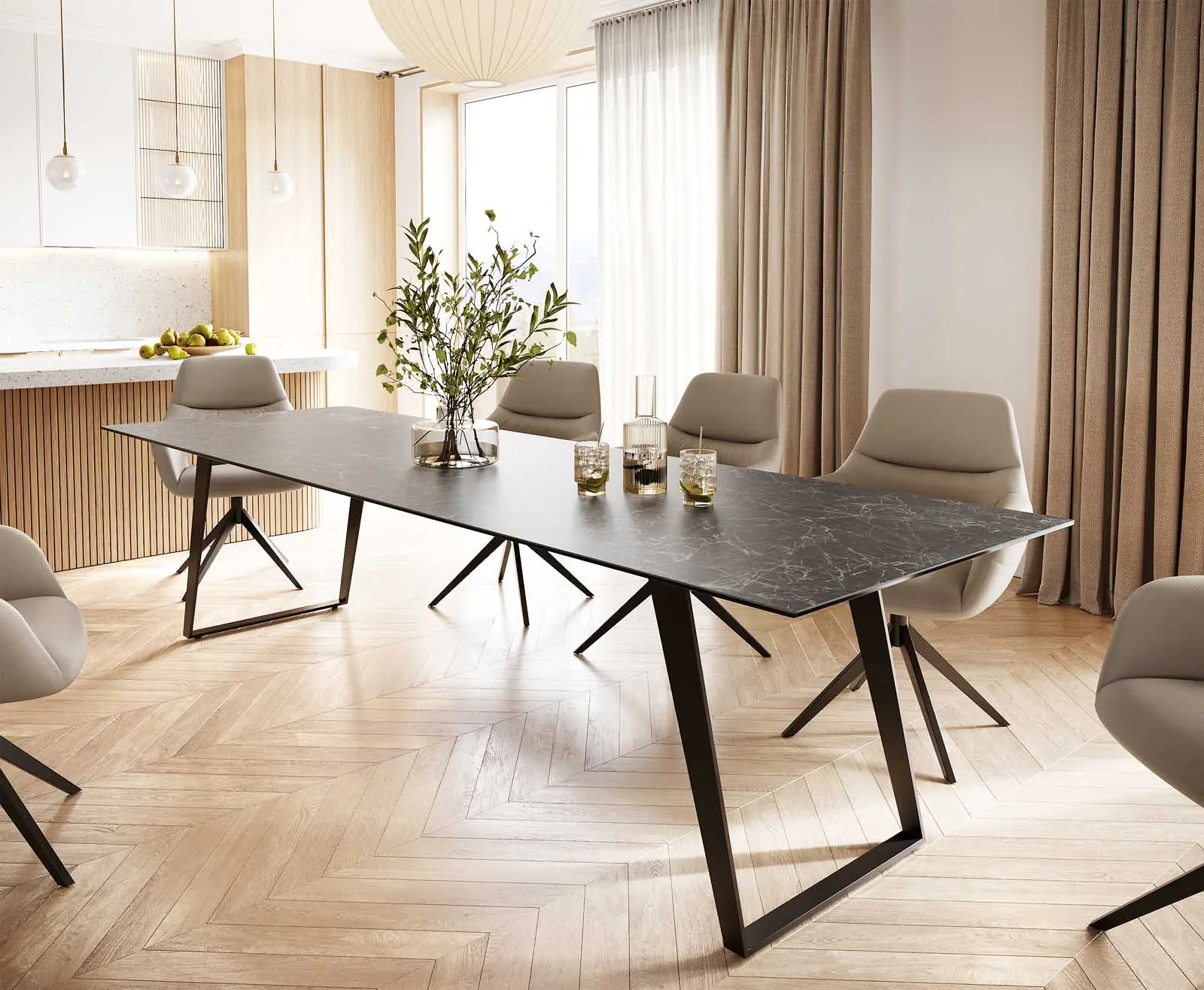 DELIFE Jídelní stůl Edge 300x100 keramika Laminam® Nero Greco antracitová kov šikmý černá