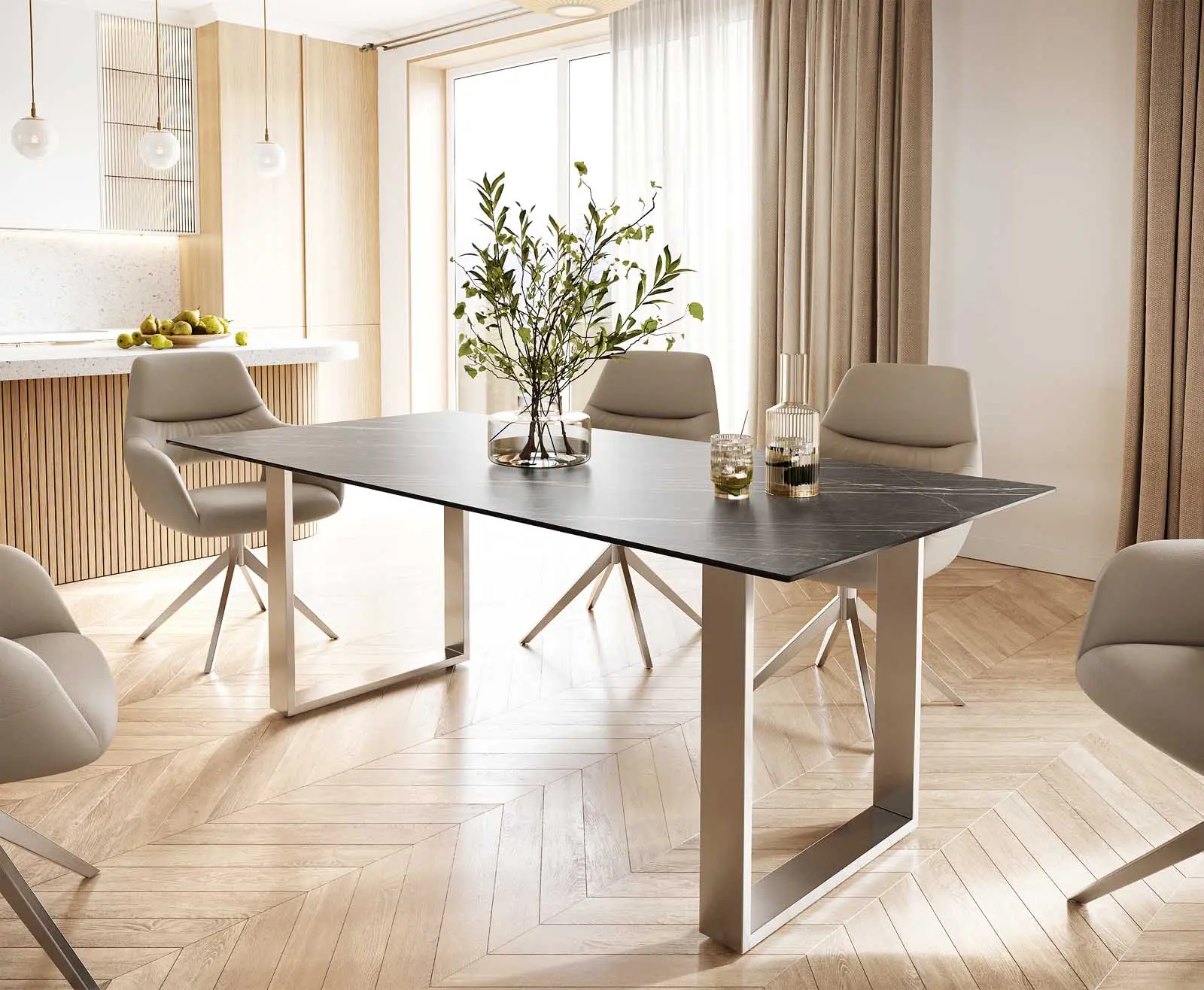 DELIFE Jídelní stůl Edge 200x100 keramika Laminam® Noir Desir hnědá nerezová ocel úzký