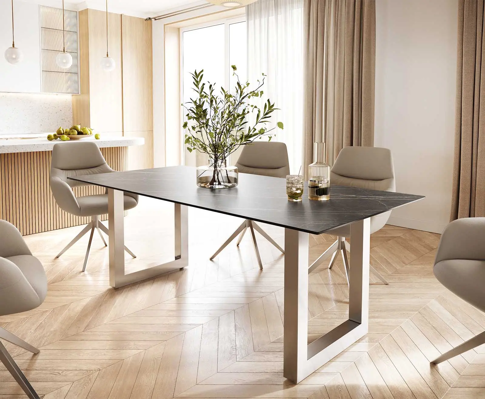 DELIFE Jídelní stůl Edge 200x100 keramika Laminam® Noir Desir hnědá nerezová ocel široký