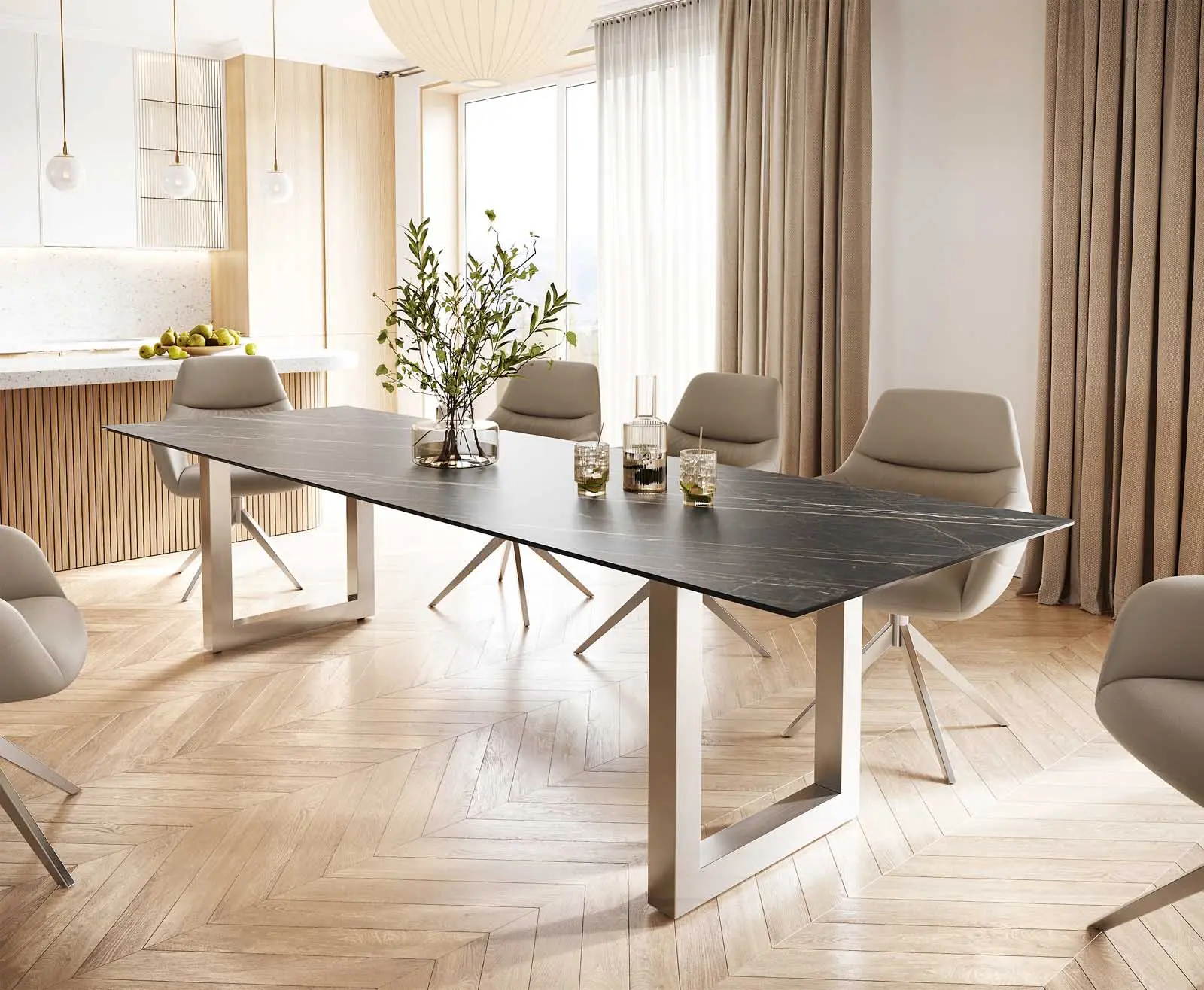 DELIFE Jídelní stůl Edge 300x100 keramika Laminam® Noir Desir hnědá nerezová ocel široký