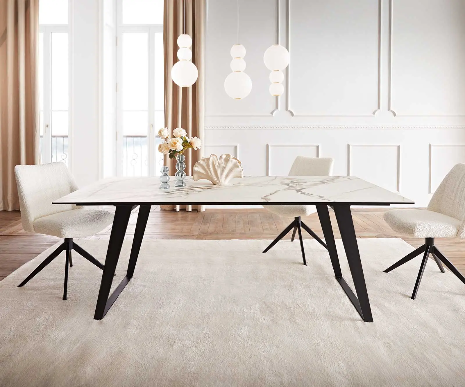 DELIFE Jídelní stůl Edge 200x100 keramika Calacatta Luxe bílá-zlatá-šedá kov šikmý černá