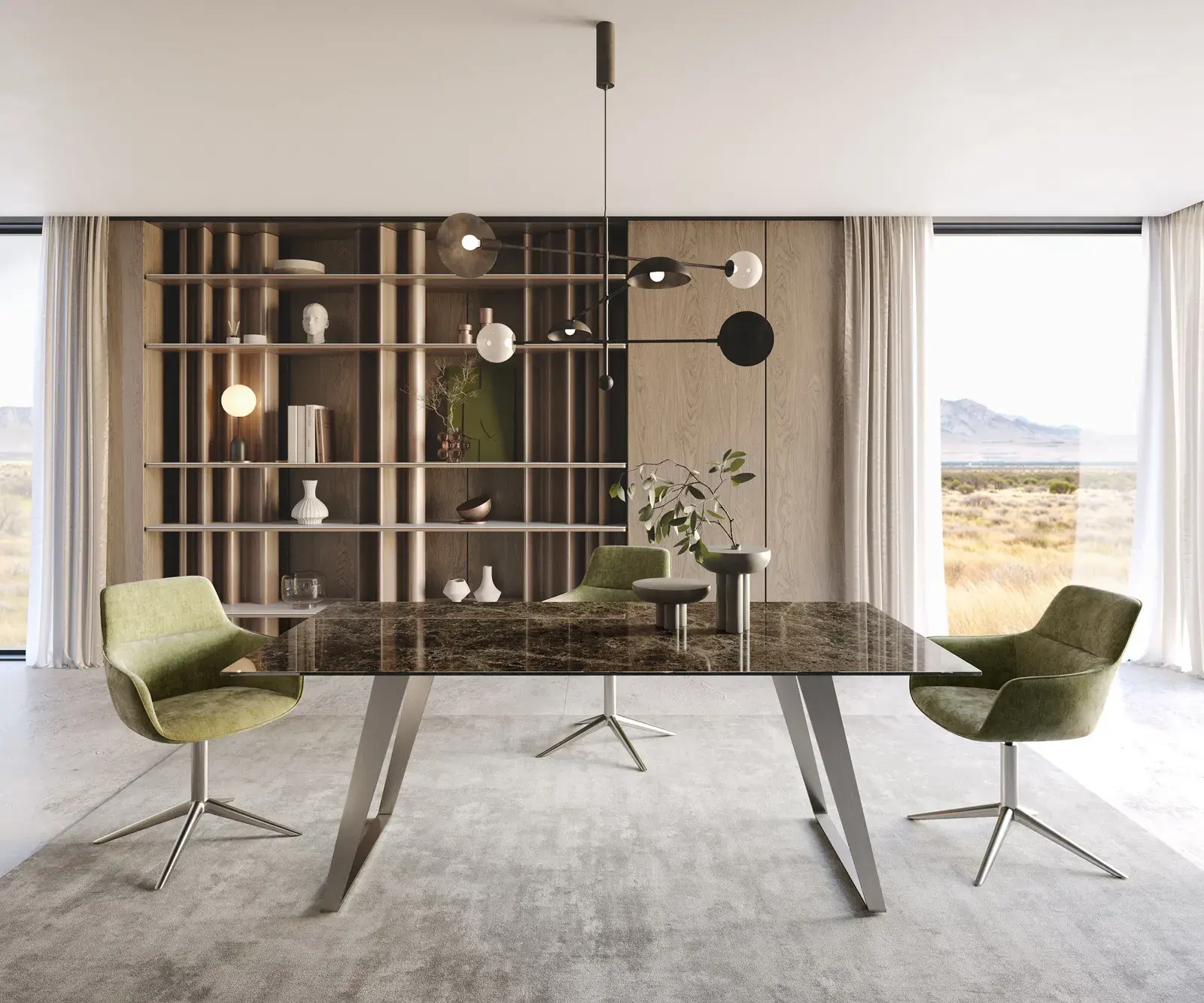 DELIFE Jídelní stůl Edge 200x100 keramika Laminam® Emperador Extra Lucidato tmavě hnědá nerezová ocel šikmý