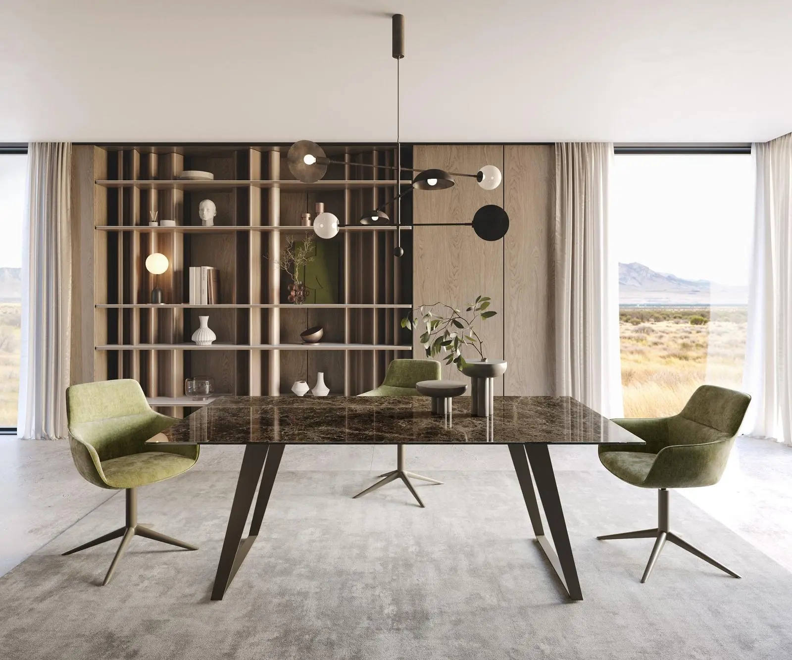DELIFE Jídelní stůl Edge 200x100 keramika Laminam® Emperador Extra Lucidato tmavě hnědá kov titanová barva šikmý