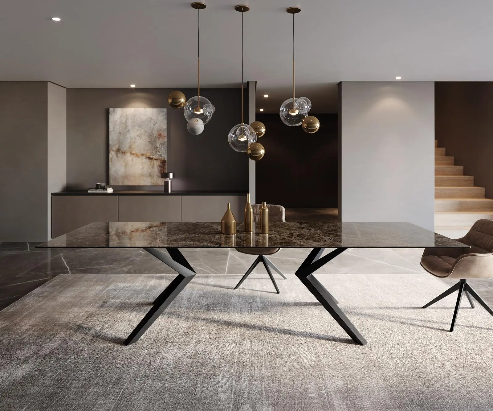 DELIFE Jídelní stůl Edge 300x100 keramika Laminam® Emperador Extra Lucidato tmavě hnědá Zenthara hranatý kov černý