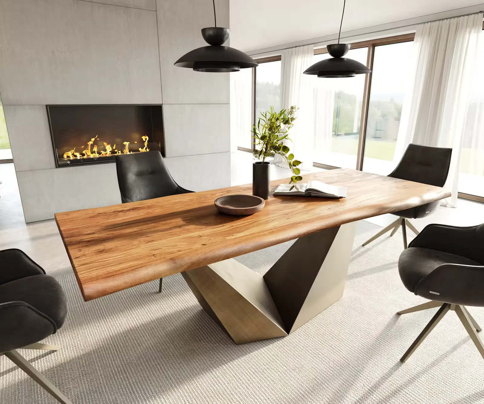 DELIFE Jídelní stůl Edge 240x100 akácie přírodní Prisma Metallic zlatá Live-Edge