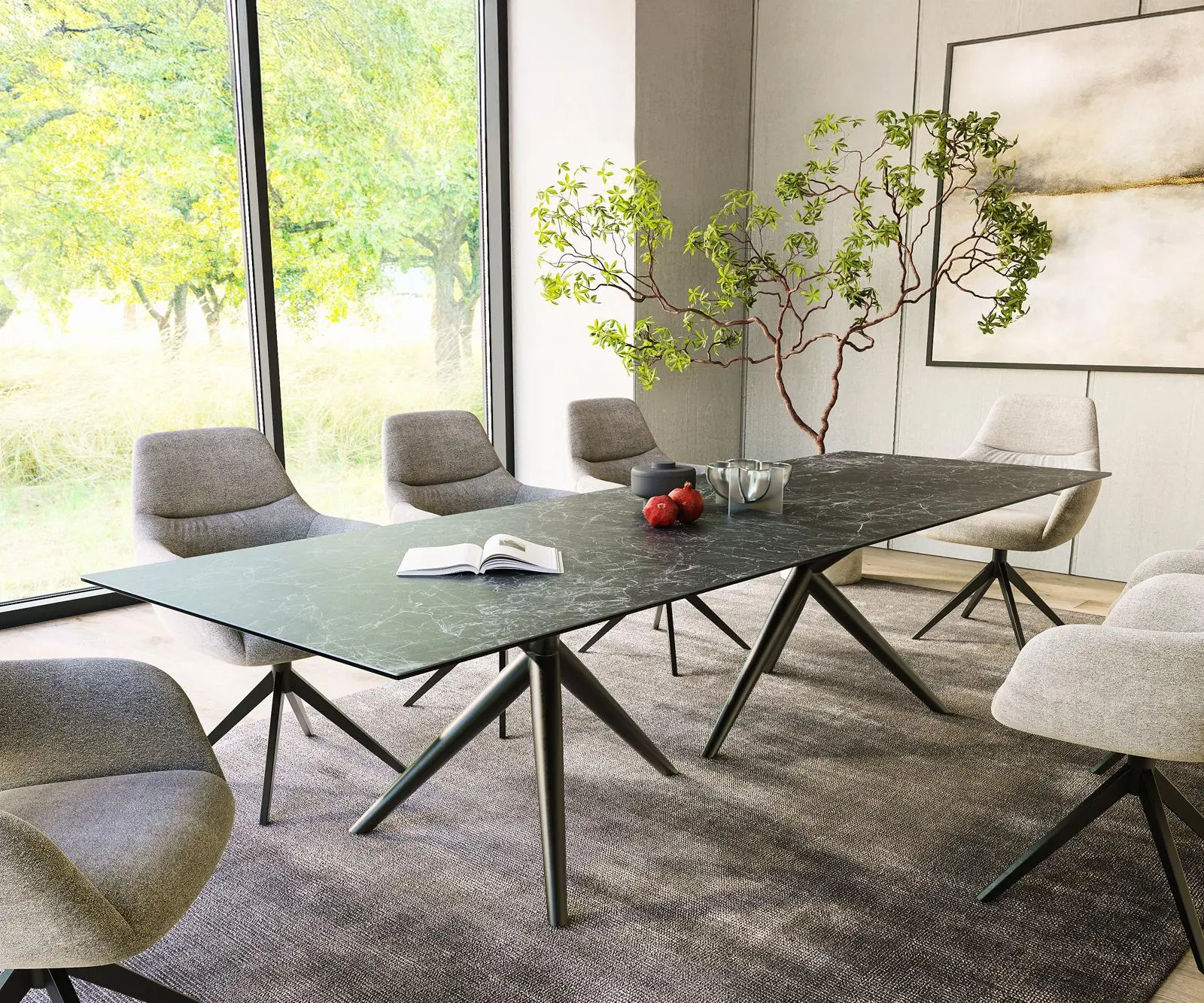 DELIFE Jídelní stůl Edge 300x100 keramika Laminam®Nero Greco antracit Estelar kulatý kov černá