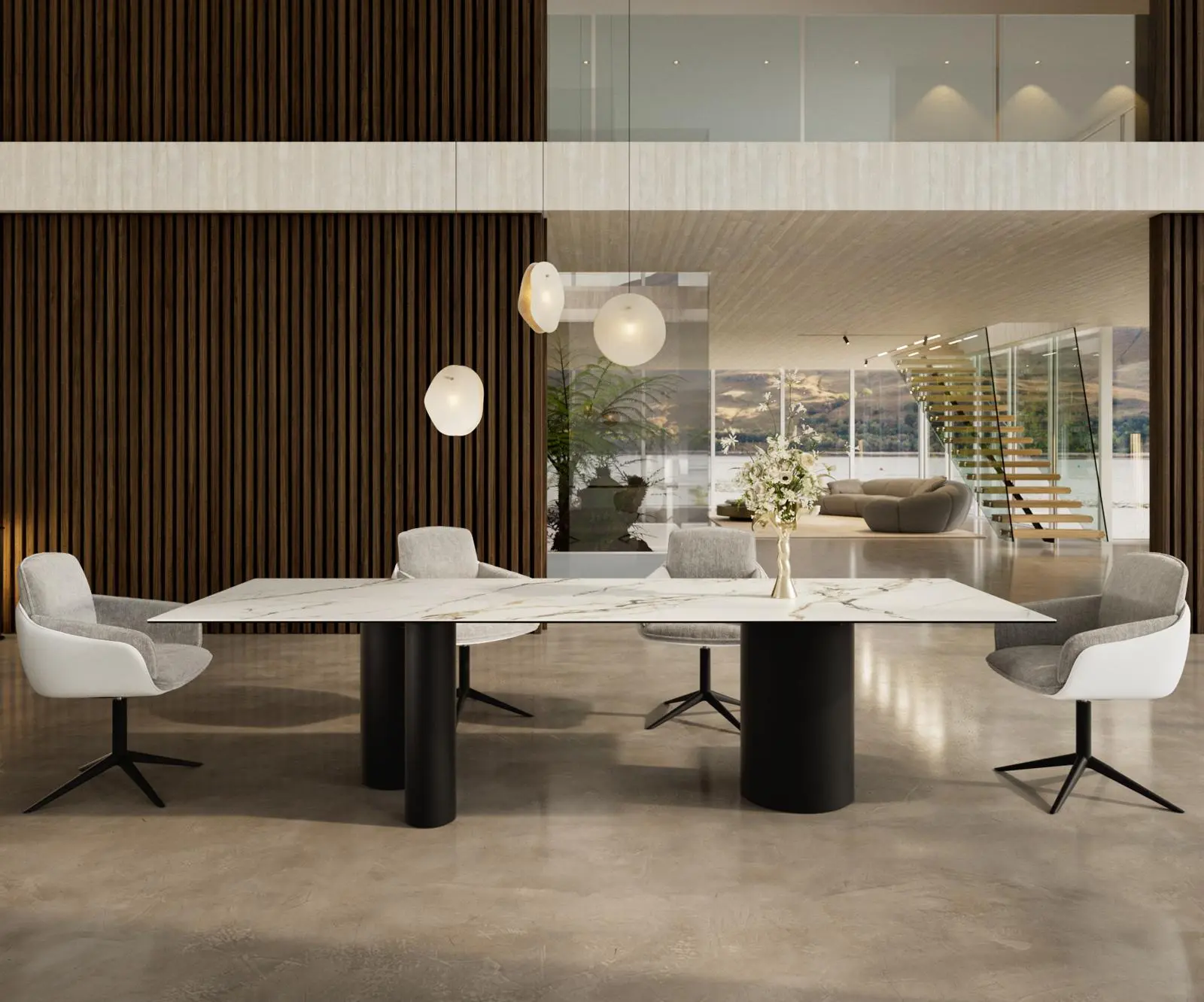 DELIFE Jídelní stůl Edge 300x100 keramika Calacatta Luxe bílá-zlatá-šedá Troa kov černá