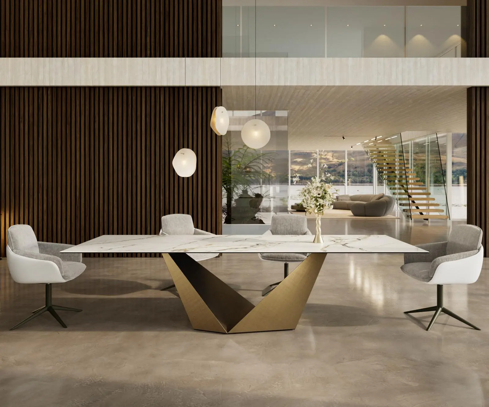 DELIFE Jídelní stůl Edge 300x100 keramika Calacatta Luxe bílá zlatá šedá Prisma Metallic Gold