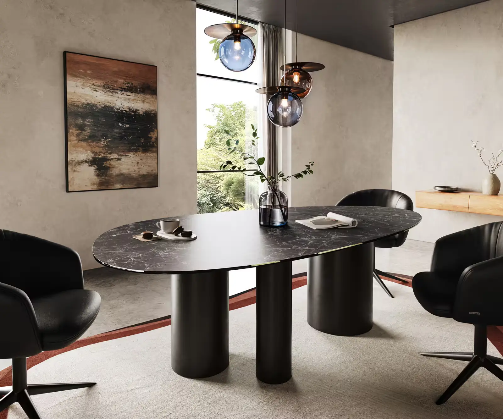 DELIFE Jídelní stůl Edge oválný 220x120 keramika Laminam® Nero Greco antracit Troa kov černá
