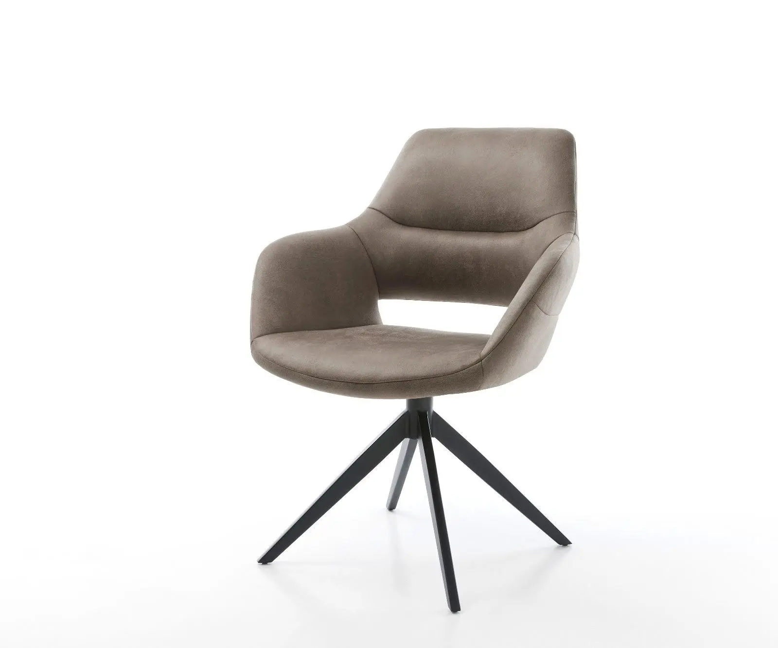 DELIFE Jídelní židle Yago-Flex s područkami mikrovlákno taupe vintage křížová podnož široká černá 360° otočná houpací funkce taštičkové pružiny