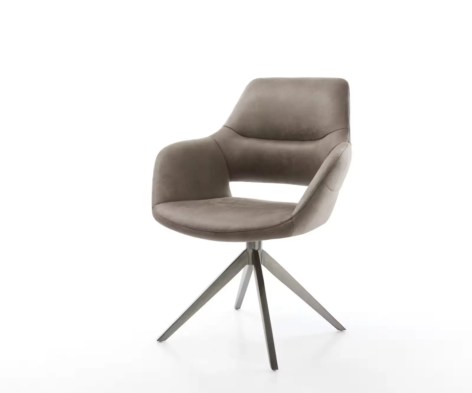 DELIFE Jídelní židle Yago-Flex s područkami mikrovlákno taupe vintage křížová podnož široká grafitová 360° otočná houpací funkce taštičkové pružiny