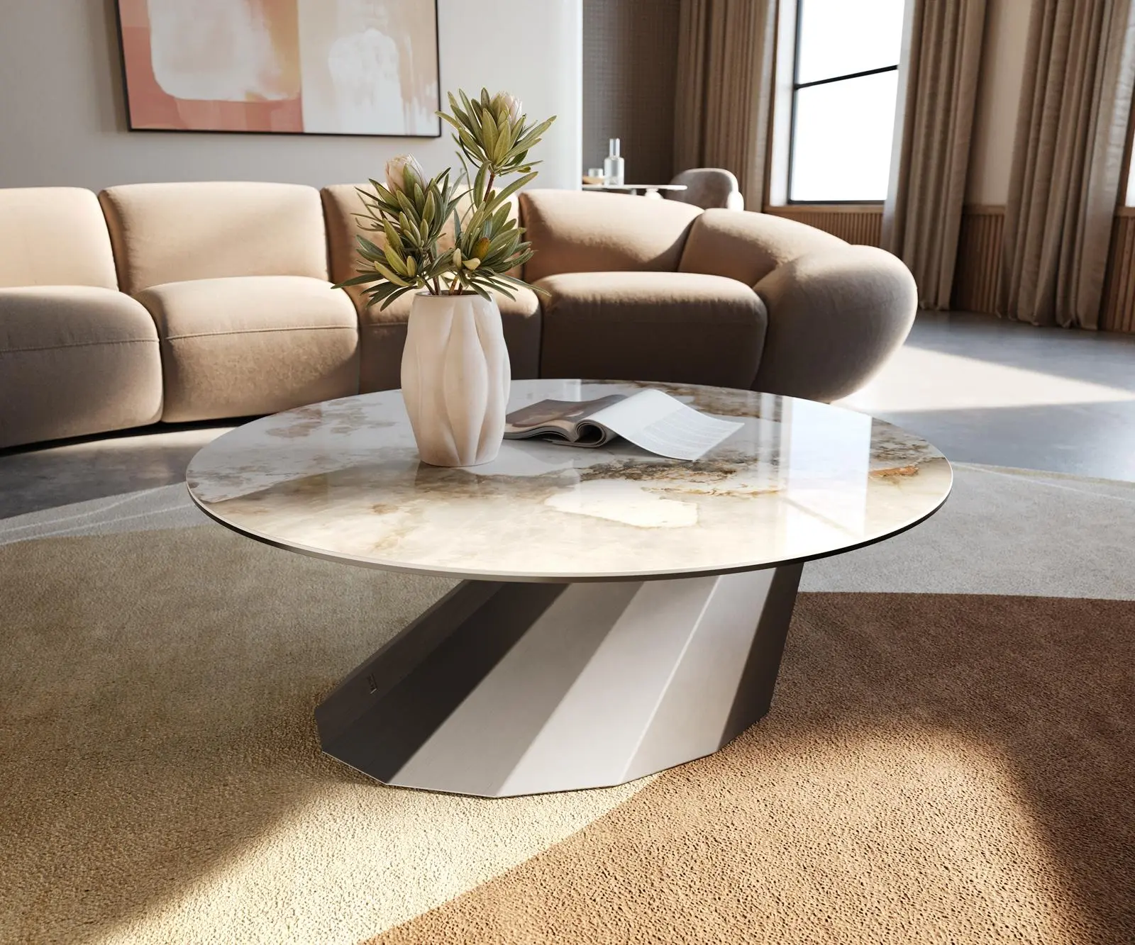DELIFE Konferenční stolek Edge kulatý 90x90 cm keramika Minas Melange Parabi nerezová ocel broušená
