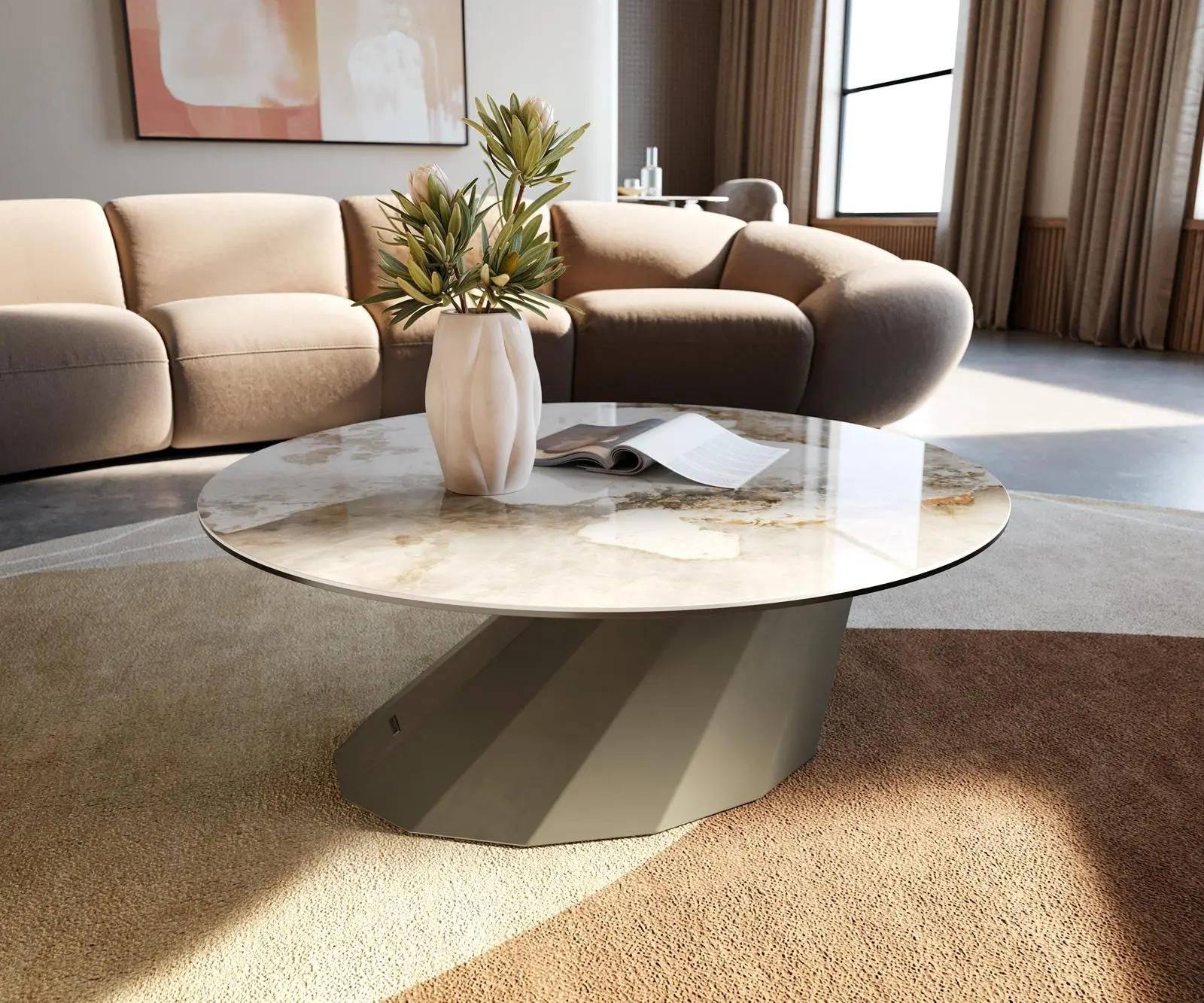 DELIFE Konferenční stolek Edge kulatý 90x90 cm keramika Minas Melange Parabi kov titanová barva