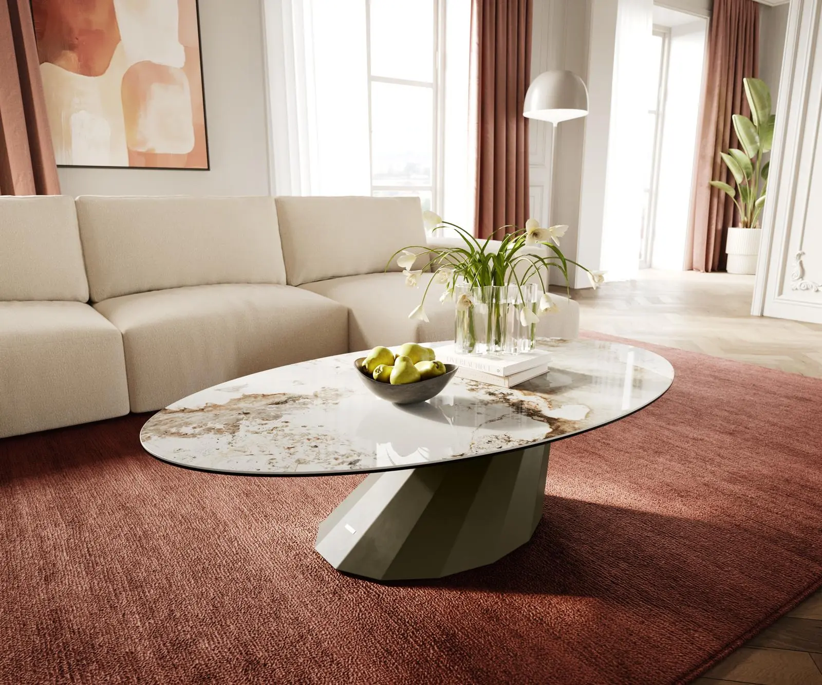 DELIFE Konferenční stolek Edge oválný 140x80 cm keramika Minas Melange Parabi kov titanová barva
