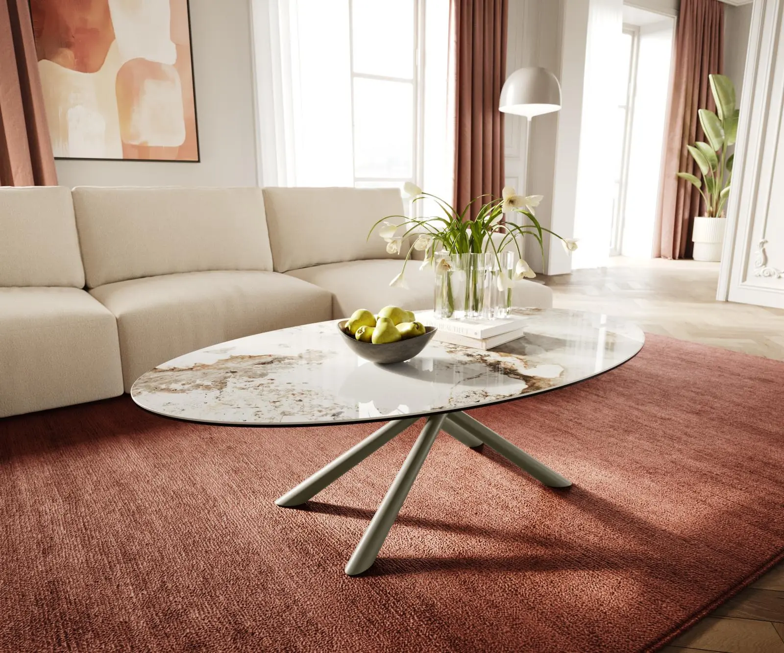 DELIFE Konferenční stolek Edge oválný 140x80 cm keramika Minas Melange Sarity kov titanová barva