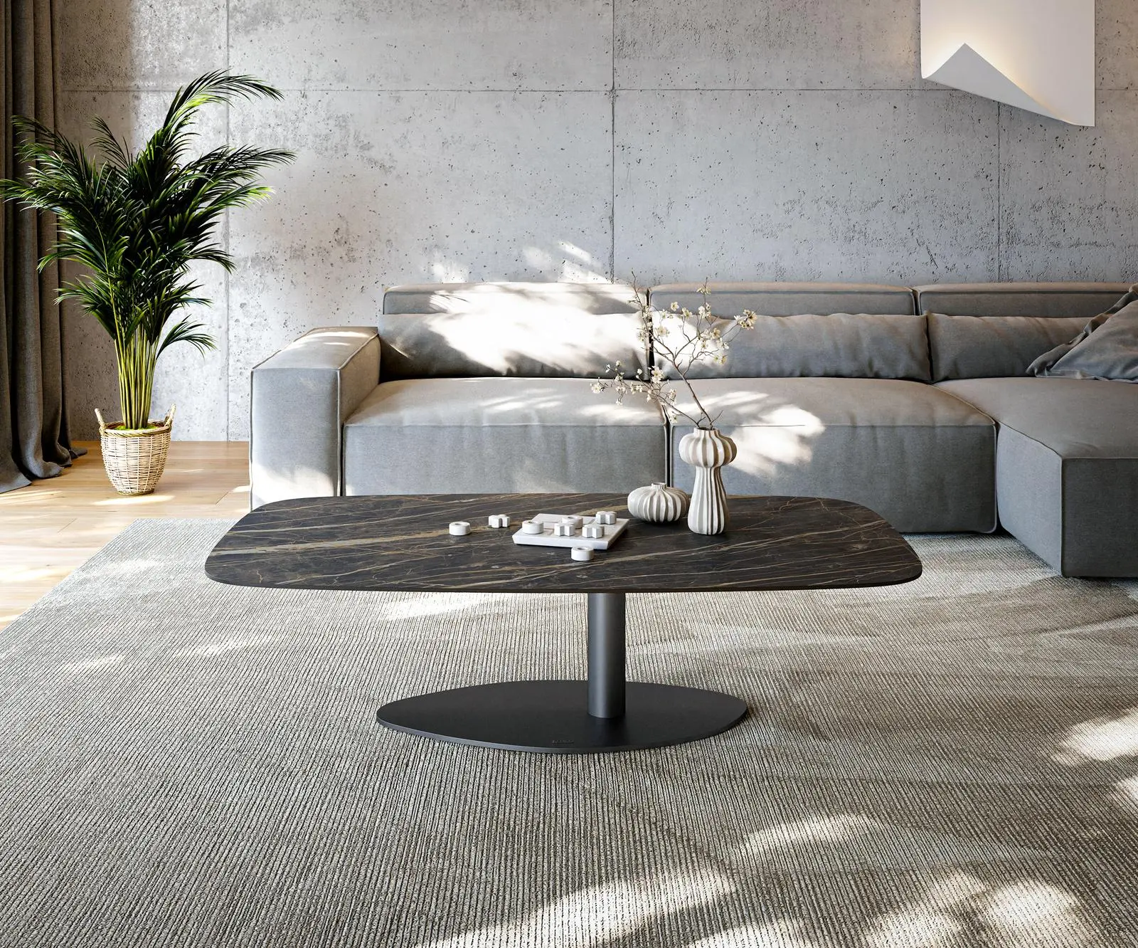 DELIFE Konferenční stolek Edge Boot 140x80 cm keramika Laminam® Noir Desir hnědá Vibany kov černá