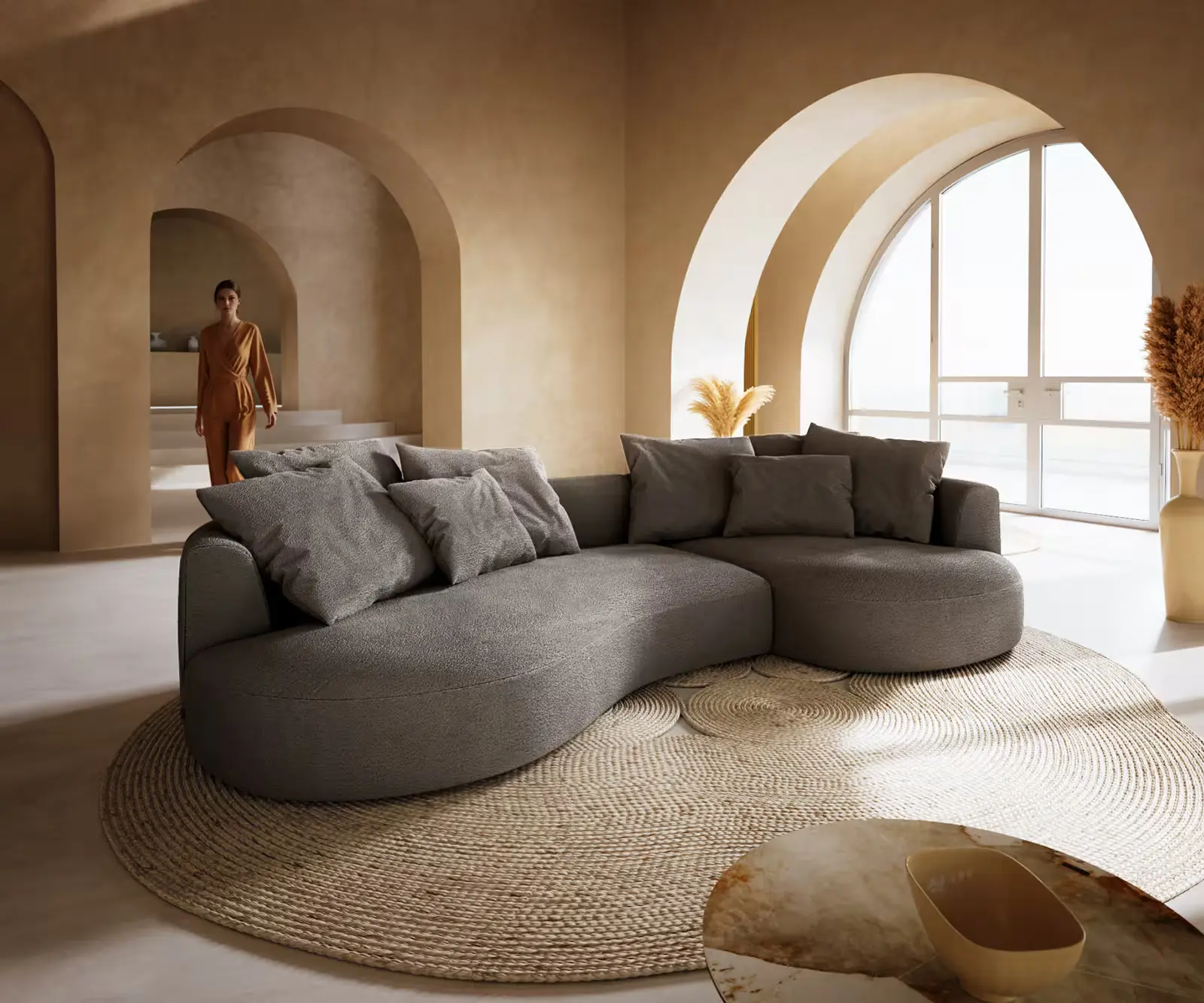 DELIFE Pohovka XL Edina 330x170 cm bouclé měkký tmavě béžová