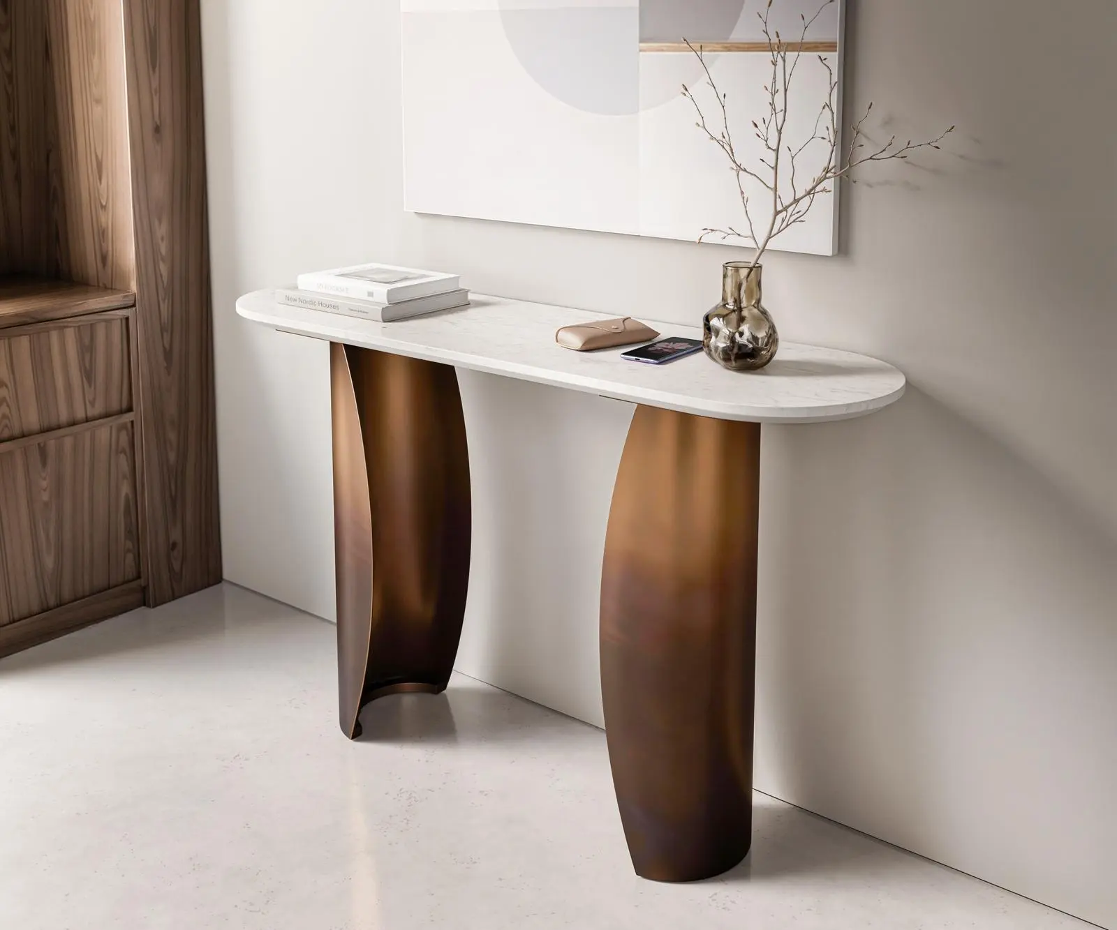 DELIFE Konzolový stůl Solena 135x40 cm mramor bílá kov zlatá Fusion Finish