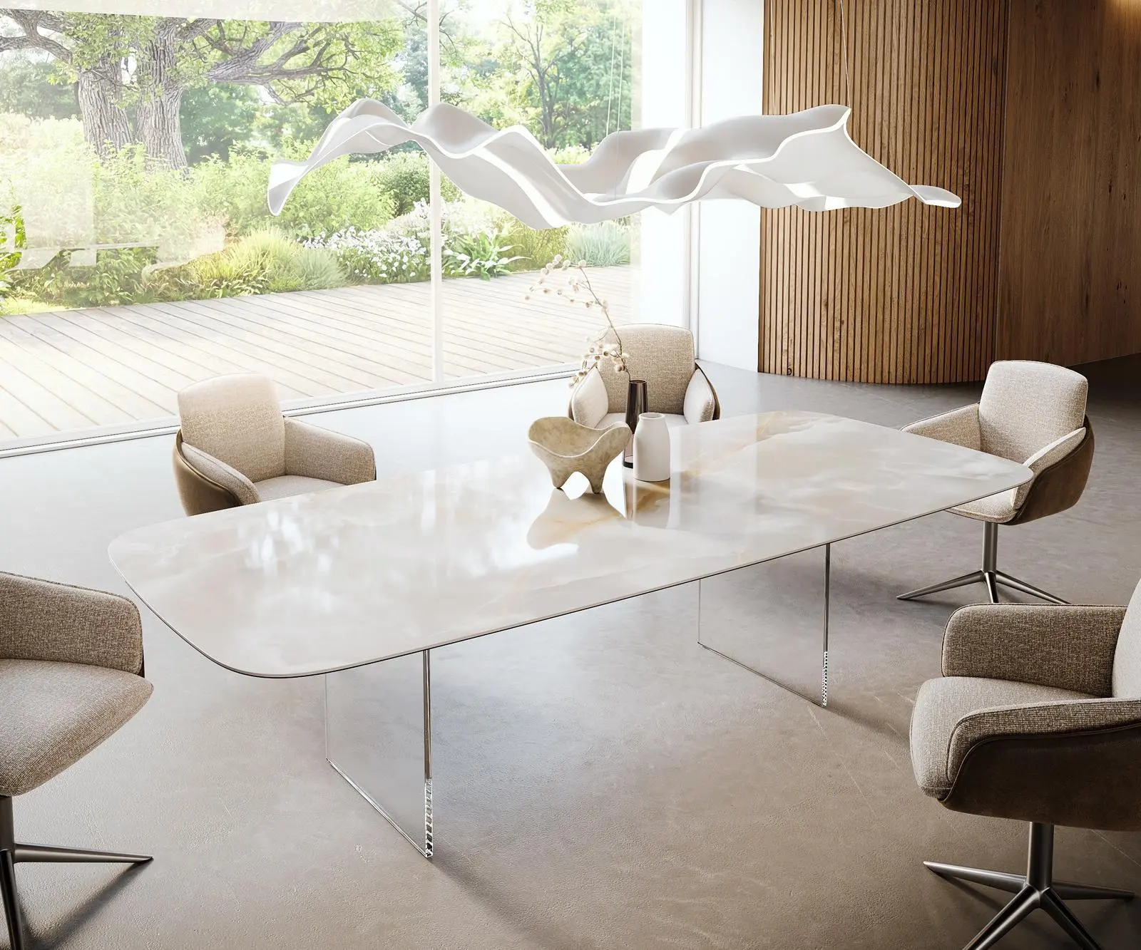 DELIFE Jídelní stůl Edge tvar oválný 270×120 cm keramika Iris FMG Onice Grigio podnož sklo