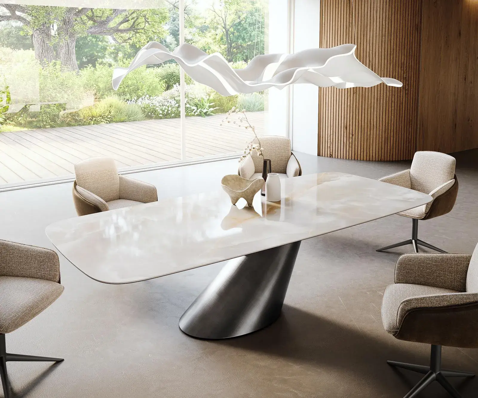 DELIFE Jídelní stůl Edge tvar oválný 270×120 cm keramika Iris FMG Onice Grigio Cono metalická stříbrná