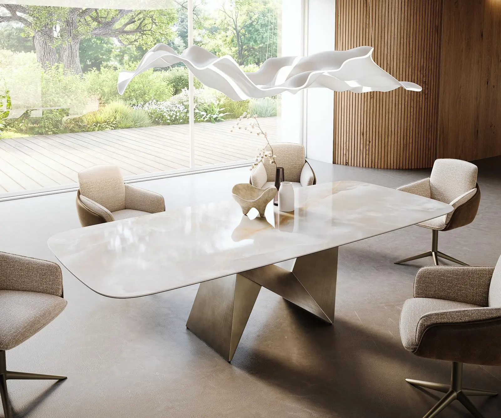 DELIFE Jídelní stůl Edge tvar oválný 270×120 cm keramika Iris FMG Onice Grigio Origami zlatá metalická