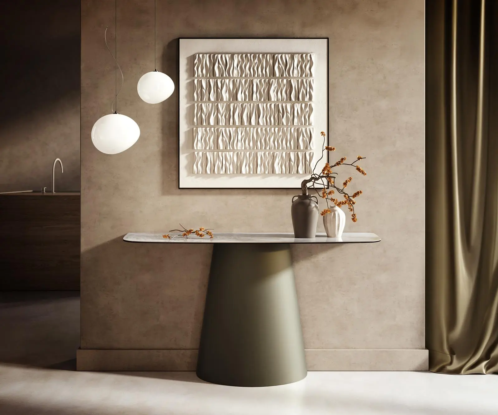DELIFE Konzolový stůl Edge oválný 140×40 cm keramika Onyx Pearl Conos kov titanová barva